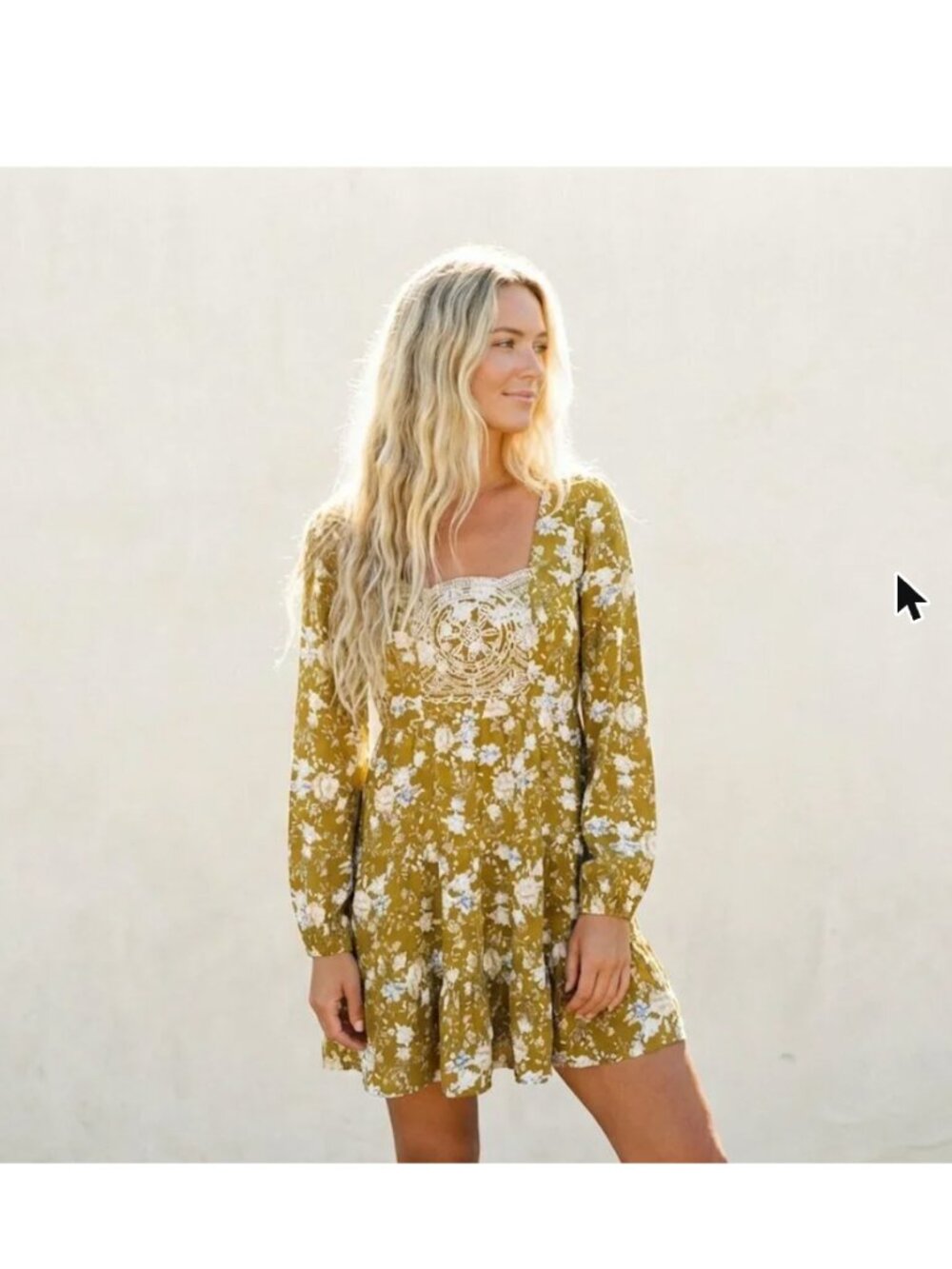 Embroidered floral ochre mustard brown flower boho bohemian dress